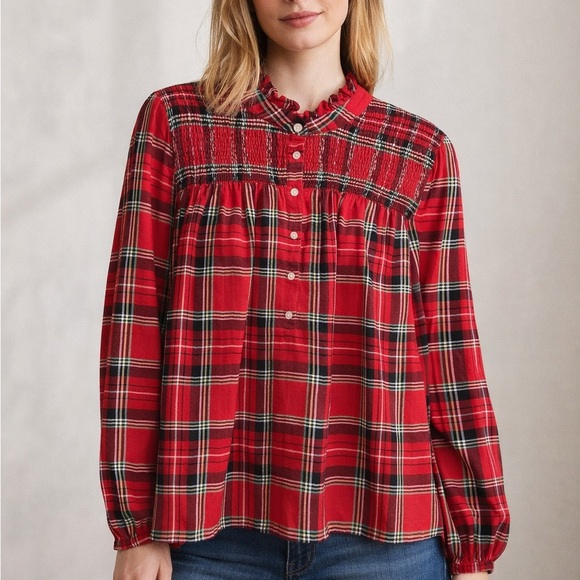 J.Crew Tartan Plaid Popover Blouse - Picture 3 of 10
